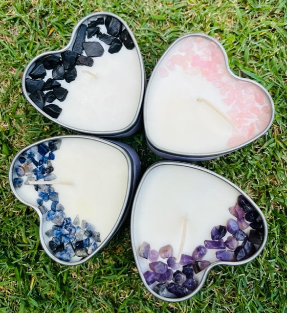 Crystal chip intention love heart candles